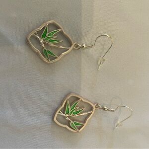 Silver And Green Earrings
